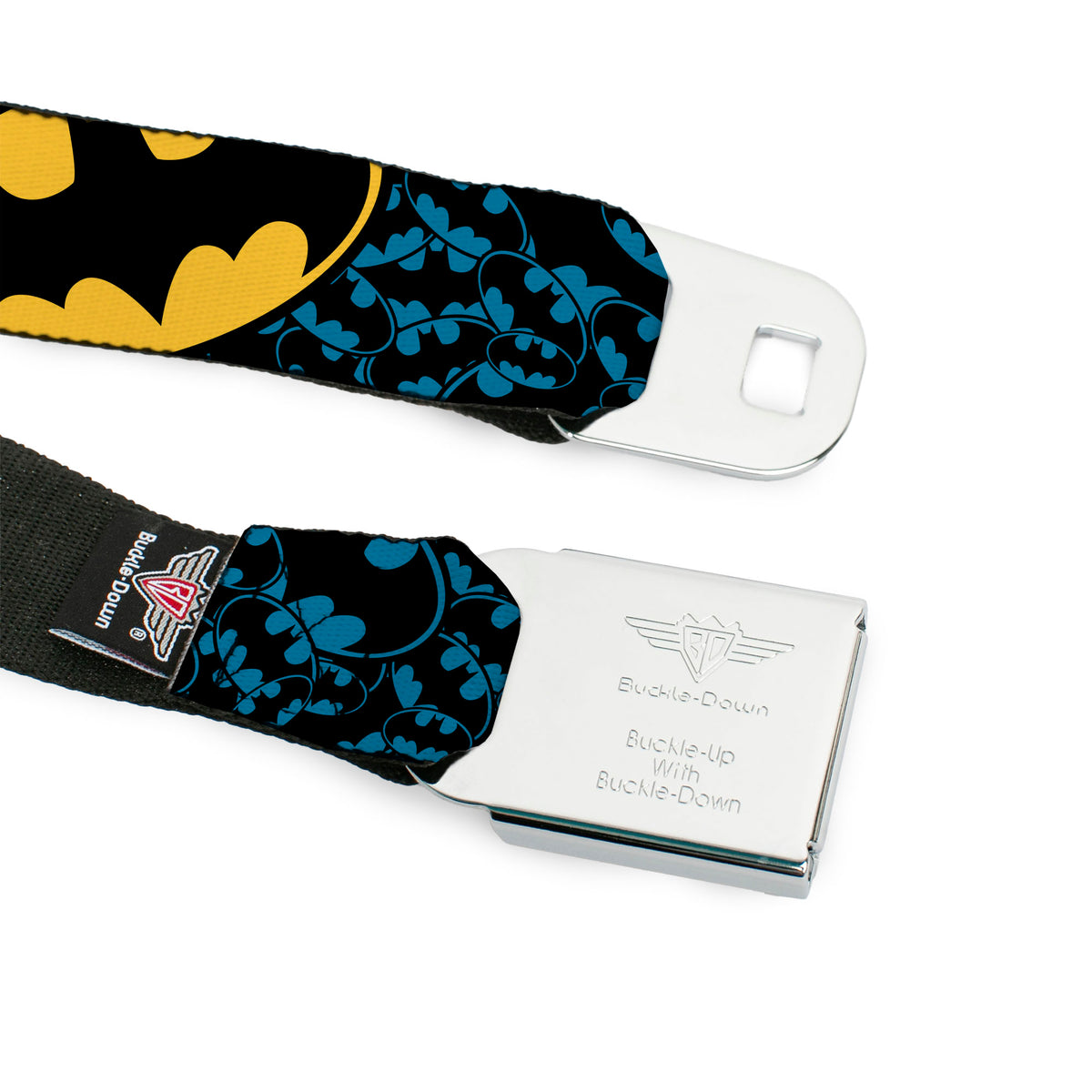 Batman Full Color Black Yellow Seatbelt Belt - Bat Signals Stacked w/CLOSE-UP Blue/Black/Yellow Webbing Seatbelt Belts DC Comics