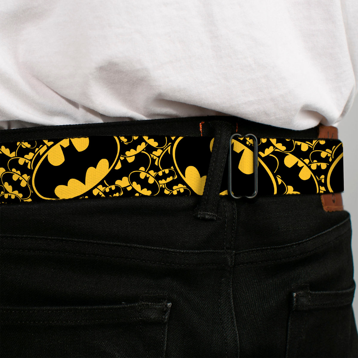 Batman Full Color Black Yellow Seatbelt Belt - Bat Signals Stacked w/CLOSE-UP Yellow/Black Webbing Seatbelt Belts DC Comics