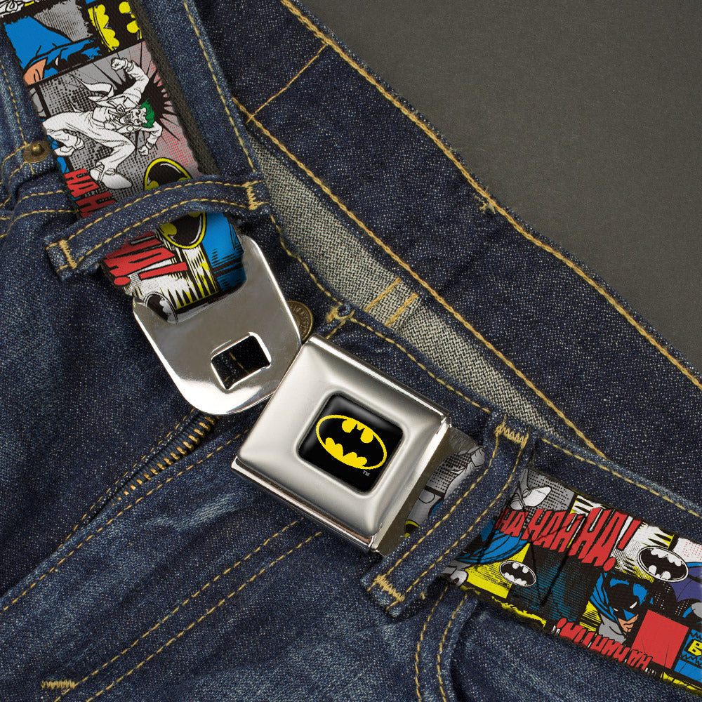 Batman Full Color Black Yellow Seatbelt Belt - Batman & Joker Comic Blocks Webbing Seatbelt Belts DC Comics