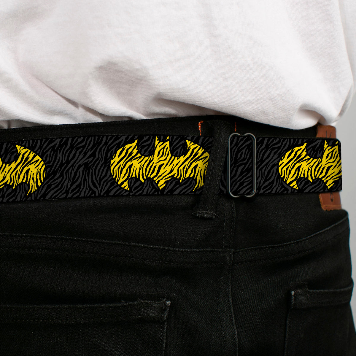 Batman Full Color Black Yellow Seatbelt Belt - Zebra Bat Signal Black/Gray/Yellow/Black Webbing Seatbelt Belts DC Comics