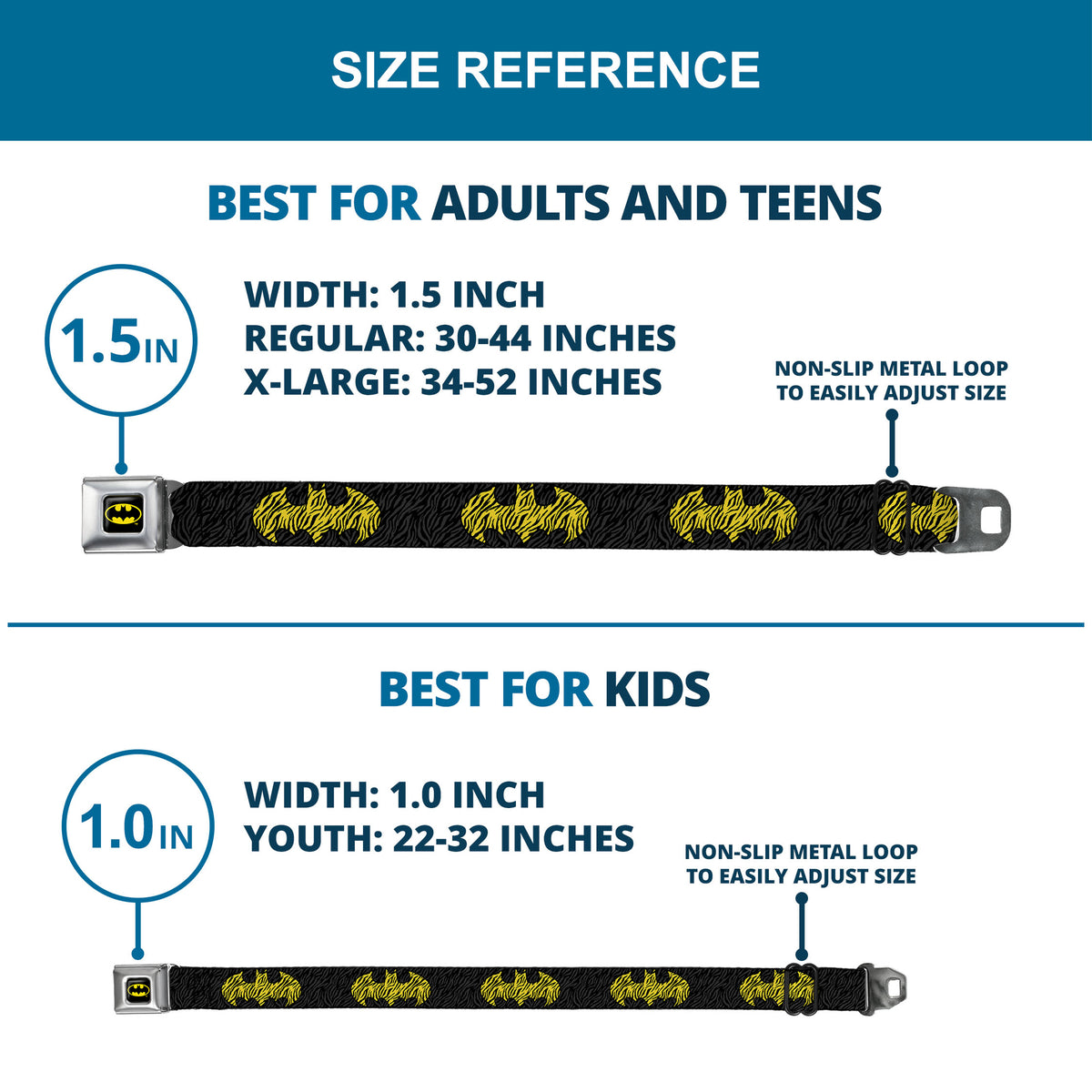 Batman Full Color Black Yellow Seatbelt Belt - Zebra Bat Signal Black/Gray/Yellow/Black Webbing Seatbelt Belts DC Comics