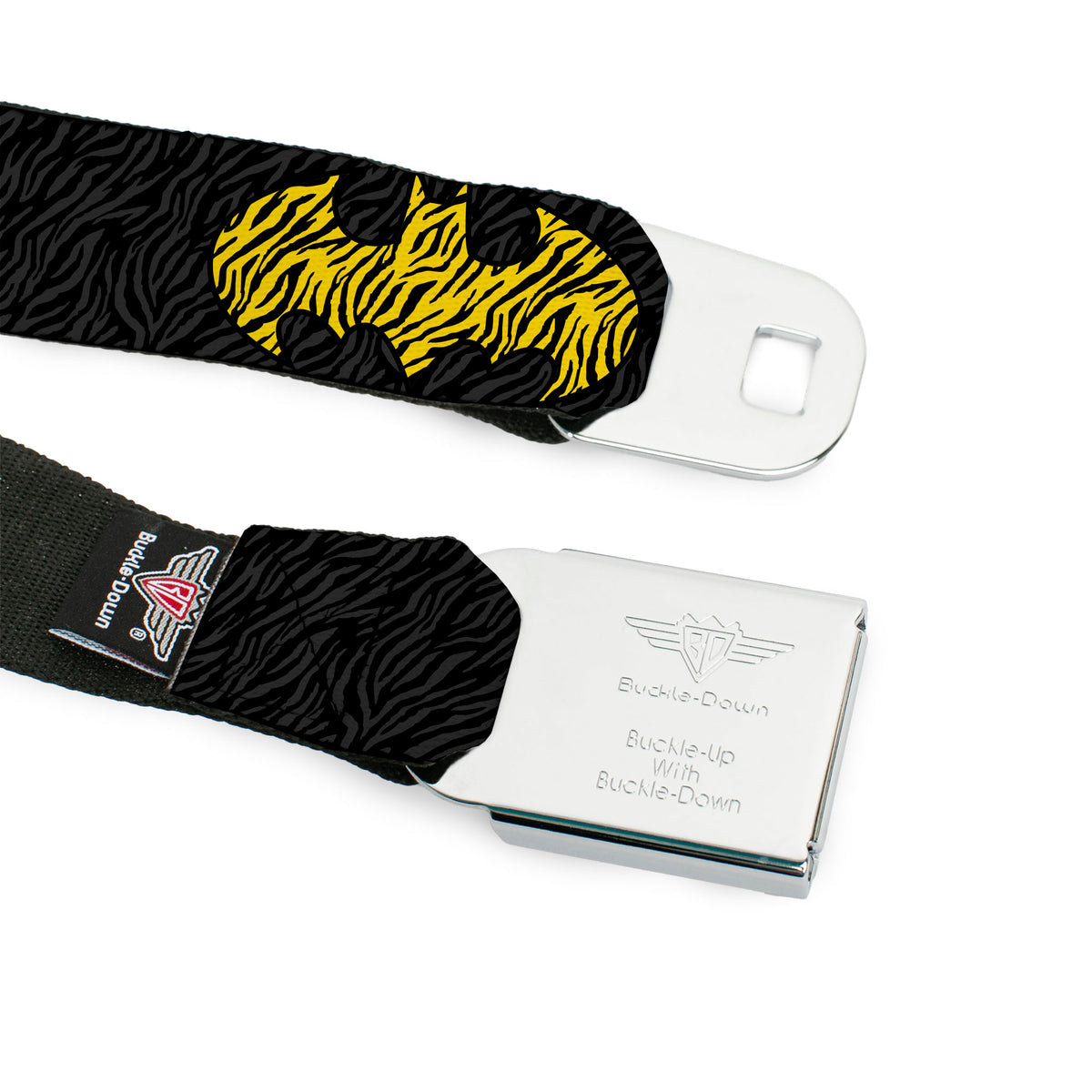 Batman Full Color Black Yellow Seatbelt Belt - Zebra Bat Signal Black/Gray/Yellow/Black Webbing Seatbelt Belts DC Comics