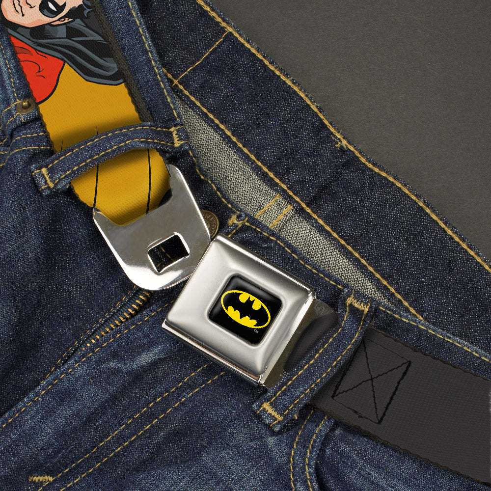 Batman Full Color Black Yellow Seatbelt Belt - ROBIN Red/Black Poses Gray Webbing Seatbelt Belts DC Comics