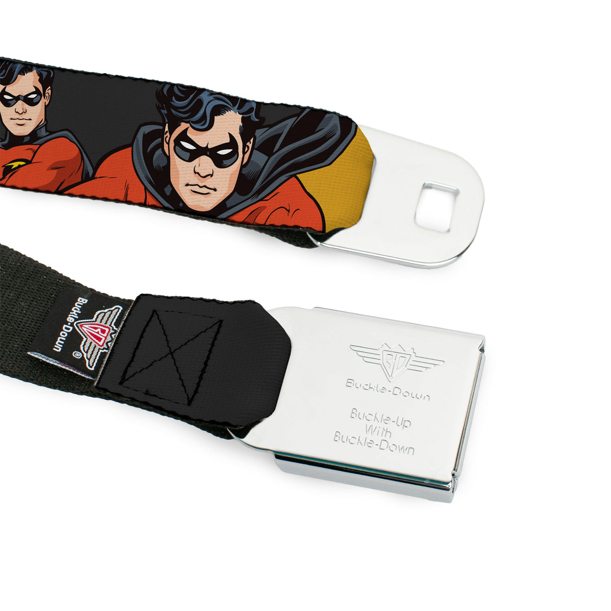 Batman Full Color Black Yellow Seatbelt Belt - ROBIN Red/Black Poses Gray Webbing Seatbelt Belts DC Comics
