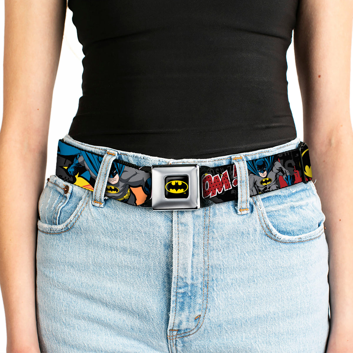 Batman Full Color Black Yellow Seatbelt Belt - Batman in Action WHOOM! Red Skyline Webbing Seatbelt Belts DC Comics