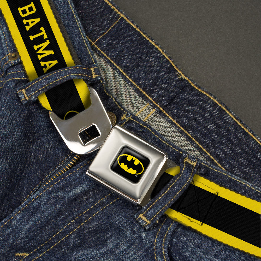 Batman Full Color Black Yellow Seatbelt Belt - BATMAN/Logo Stripe Yellow/Black Webbing Seatbelt Belts DC Comics