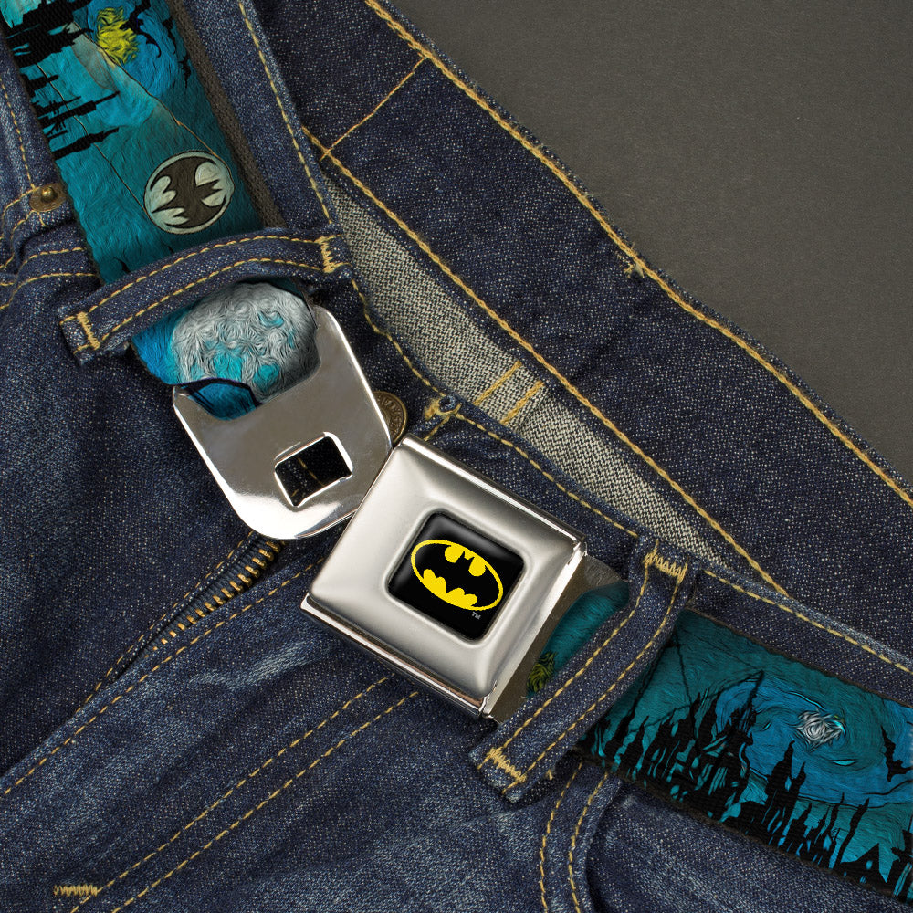 Batman Full Color Black Yellow Seatbelt Belt - Batman Gothic Knights Poses Webbing Seatbelt Belts DC Comics