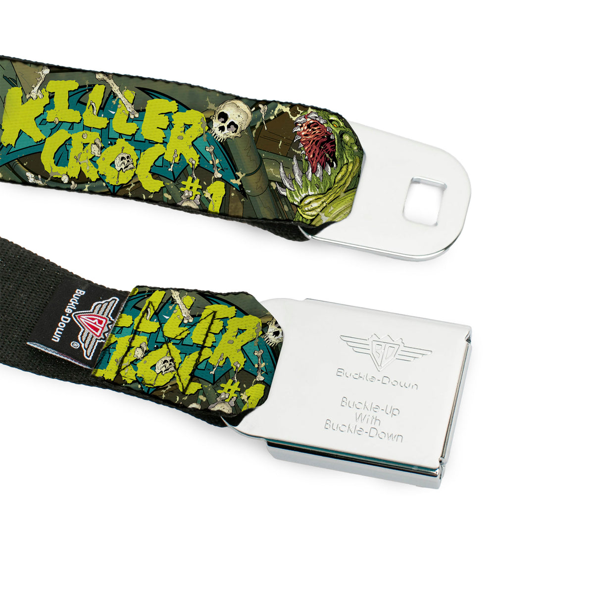 DC COMICS FOREVER EVIL Full Color Black Gray Seatbelt Belt - Batman & Robin Forever Evil Issue 23.4 KILLER CROC #1 Cover Pose Greens Webbing Seatbelt Belts DC Comics