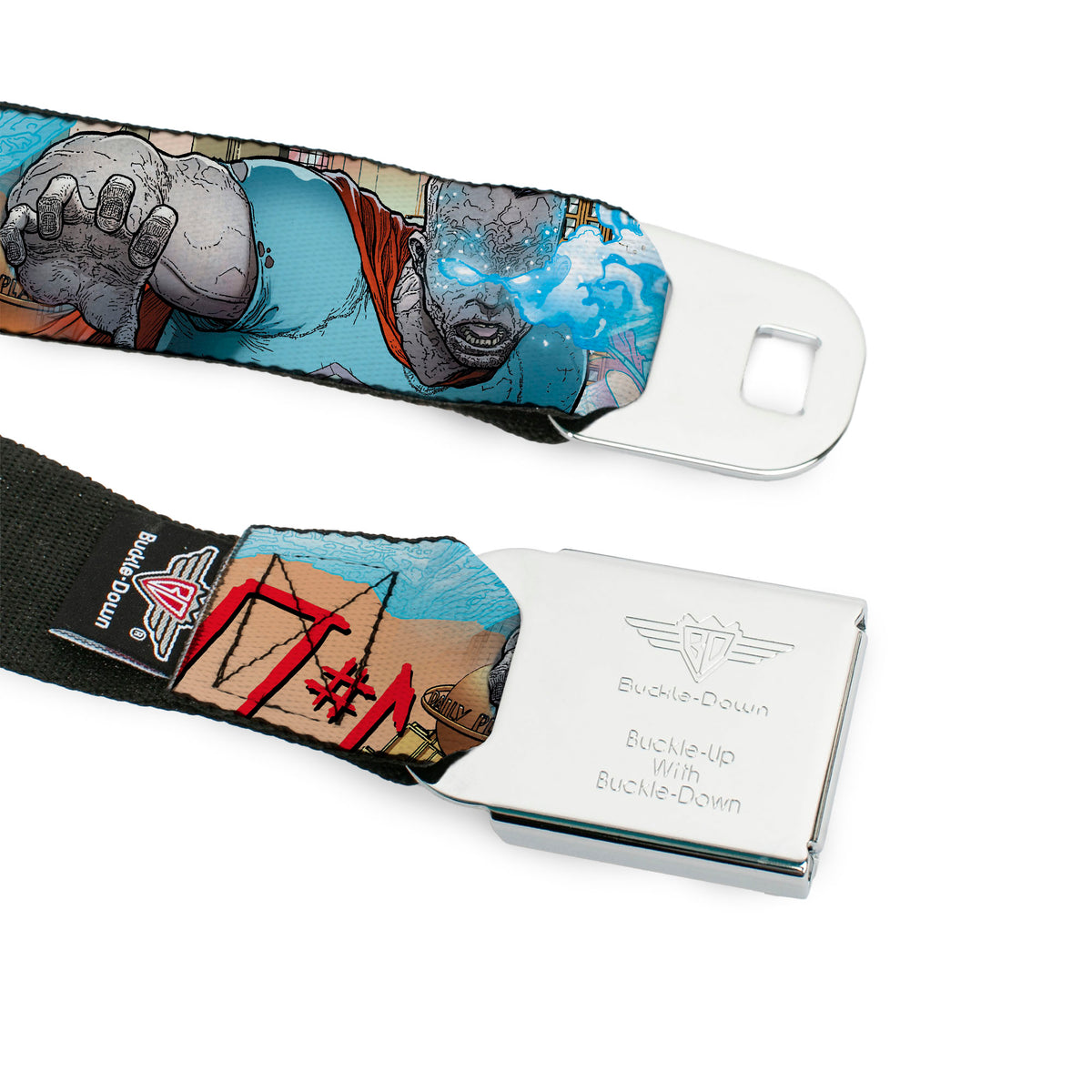 DC COMICS FOREVER EVIL Full Color Black Gray Seatbelt Belt - Superman Forever Evil Issue 23.1 BIZARRO #1 Cover Pose Blues/Red Webbing Seatbelt Belts DC Comics