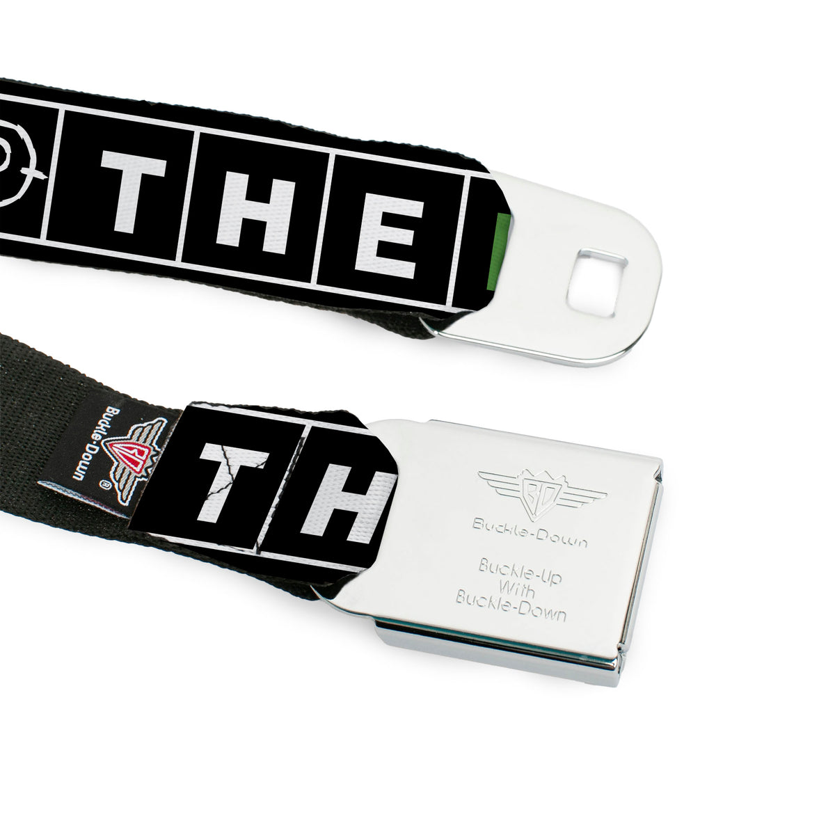 The Batman Movie Batman and Riddler Target Logo Full Color Black/Green Seatbelt Belt - The Batman Movie Crossword Puzzle Black/White/Green Webbing Seatbelt Belts DC Comics