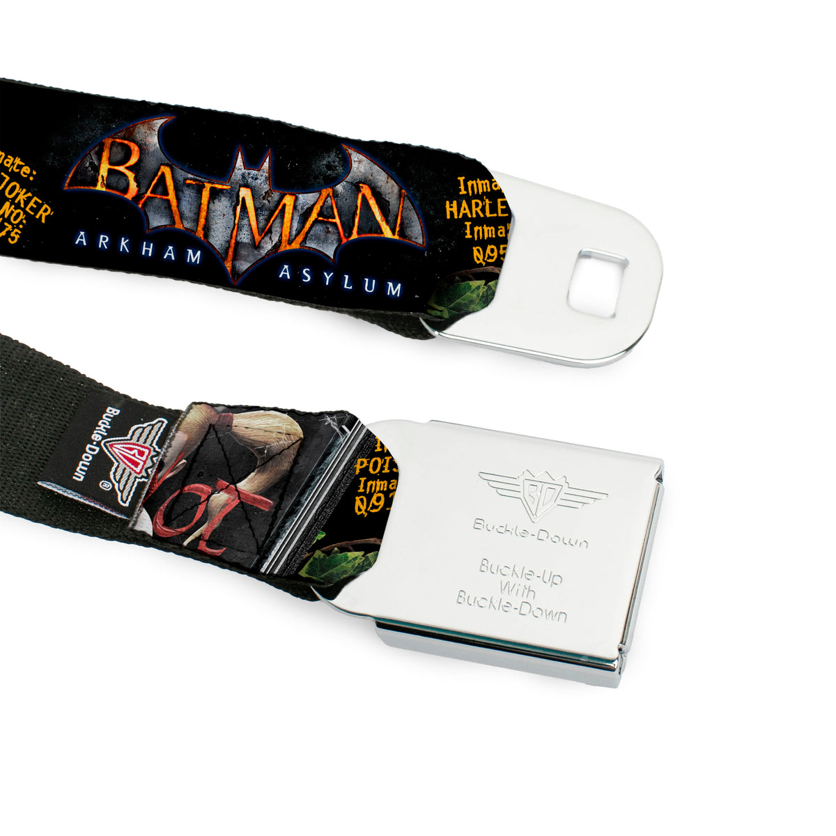 Batman Full Color Black Silver Black Seatbelt Belt - BATMAN ARKHAM ASYLUM Patients Joker/Poison Ivy/Harley Quinn Webbing Seatbelt Belts DC Comics