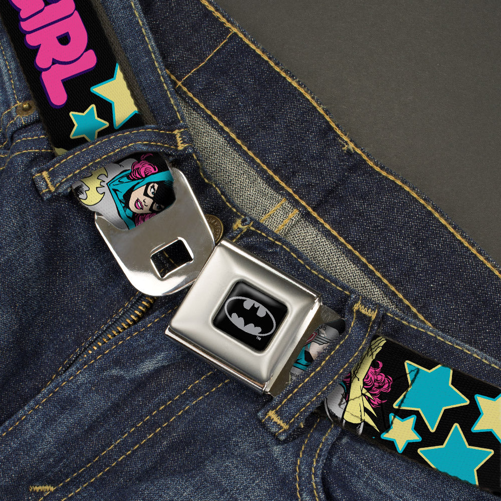 Batman Full Color Black Silver Black Seatbelt Belt - BATGIRL Running w/Stars Black/Pink/Yellow/Blue Webbing Seatbelt Belts DC Comics