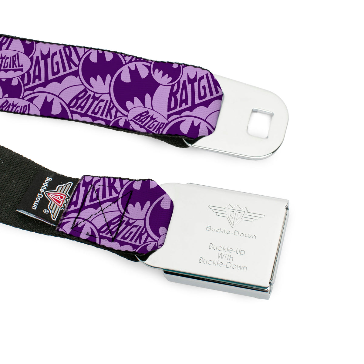 Batman Full Color Black Silver Black Seatbelt Belt - BATGIRL Logo/Bat Signal Stacked Purples Webbing Seatbelt Belts DC Comics