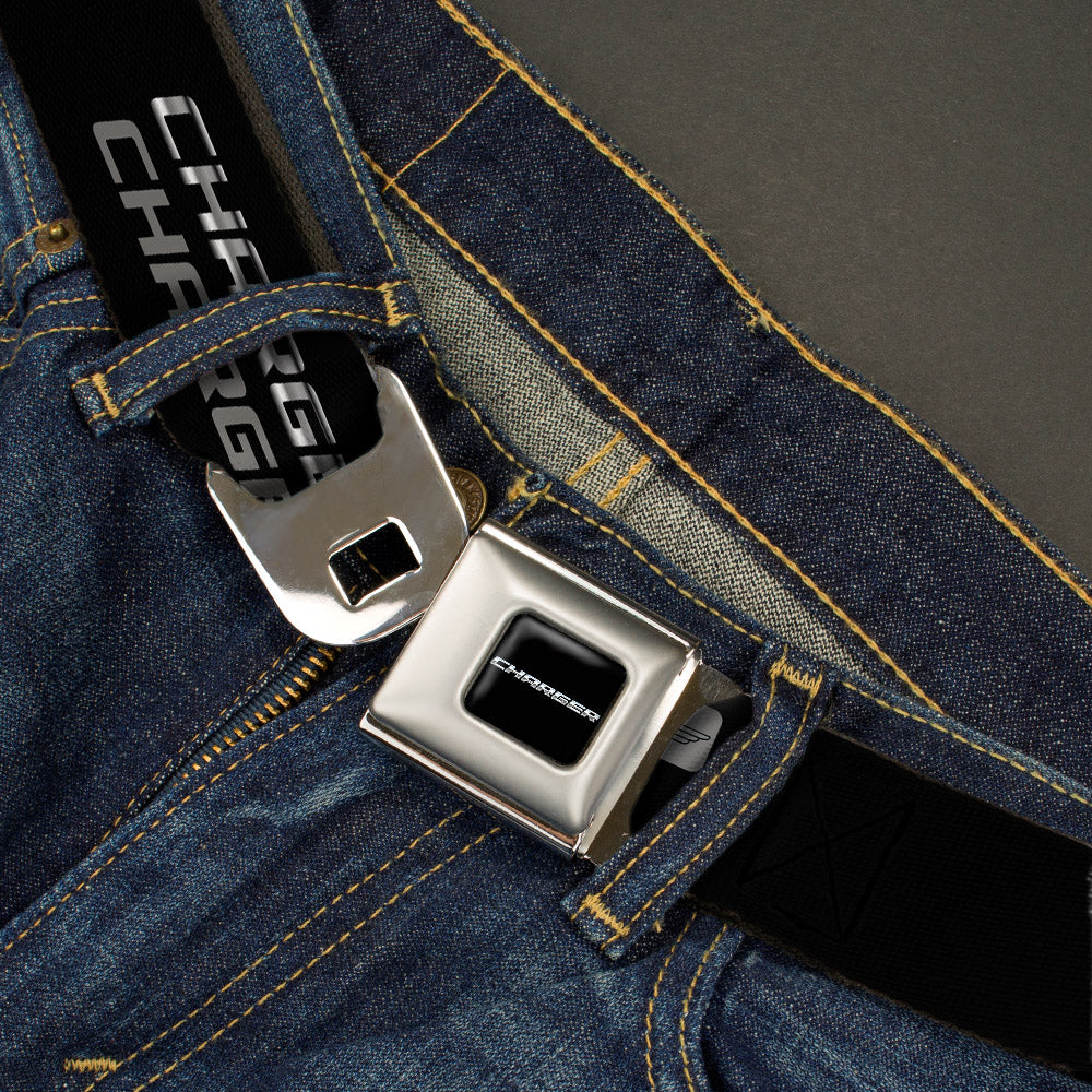 CHARGER Text Seatbelt Belt - CHARGER Double Repeat Black/Gray Webbing Seatbelt Belts Dodge