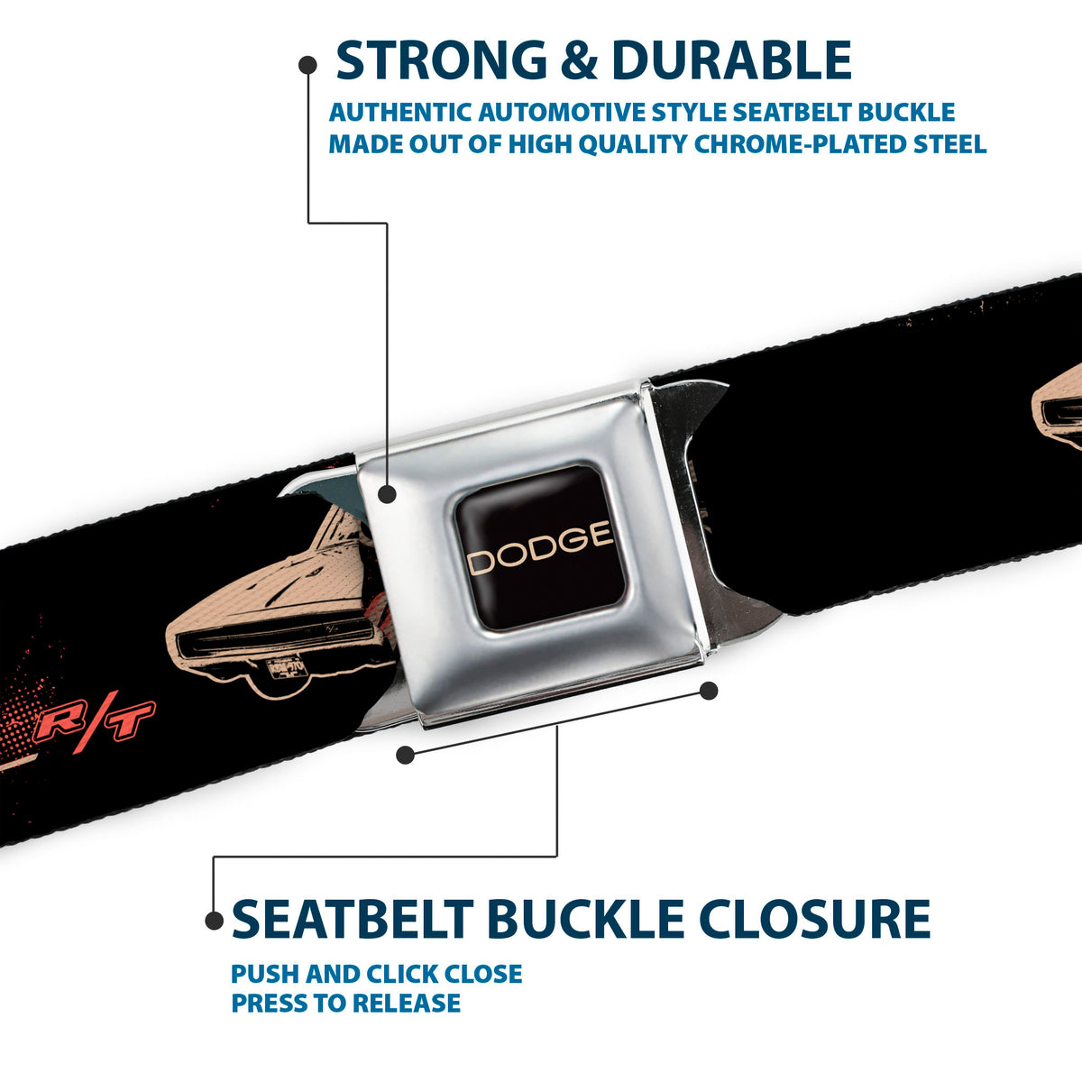 DODGE Text Full Color Black/Tan Seatbelt Belt - DODGE CHARGER R/T Profile Black/Beige/Red Webbing Seatbelt Belts Dodge