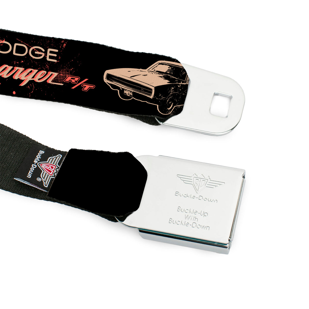 DODGE Text Full Color Black/Tan Seatbelt Belt - DODGE CHARGER R/T Profile Black/Beige/Red Webbing Seatbelt Belts Dodge
