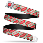 DRINK COCA-COLA Logo Full Color Red/White Seatbelt Belt - Coca-Cola Script Marquee Logo Green/Red/White Webbing Seatbelt Belts Coca-Cola
