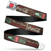 DRINK COCA-COLA Logo Full Color Red/White Seatbelt Belt - Coca-Cola PAUSE AND REFRESH Typography and Bottle Brown/Red/White Webbing Seatbelt Belts Coca-Cola