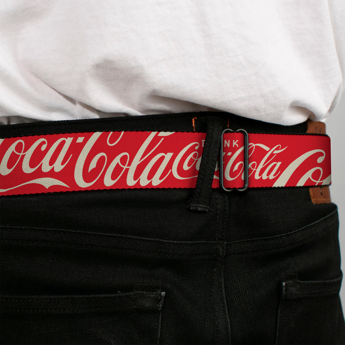 Coca-Cola Seatbelt Belt – Officially Licensed Red & White Logo Buckle Belt by Buckle-Down Seatbelt Belts Coca-Cola