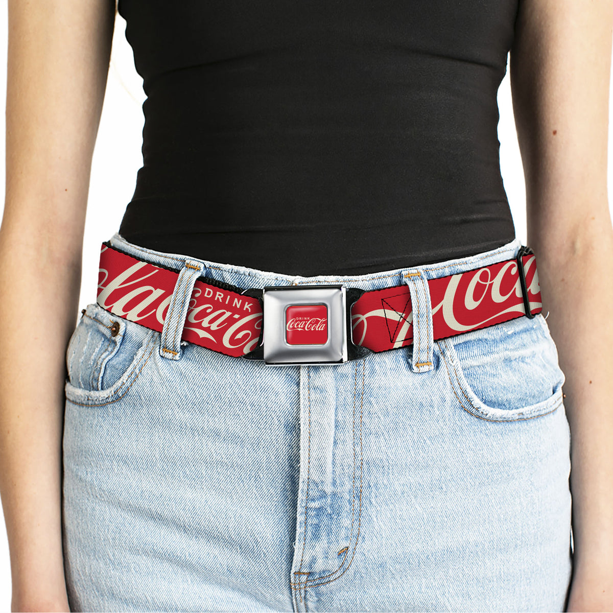 Coca-Cola Seatbelt Belt – Officially Licensed Red & White Logo Buckle Belt by Buckle-Down Seatbelt Belts Coca-Cola