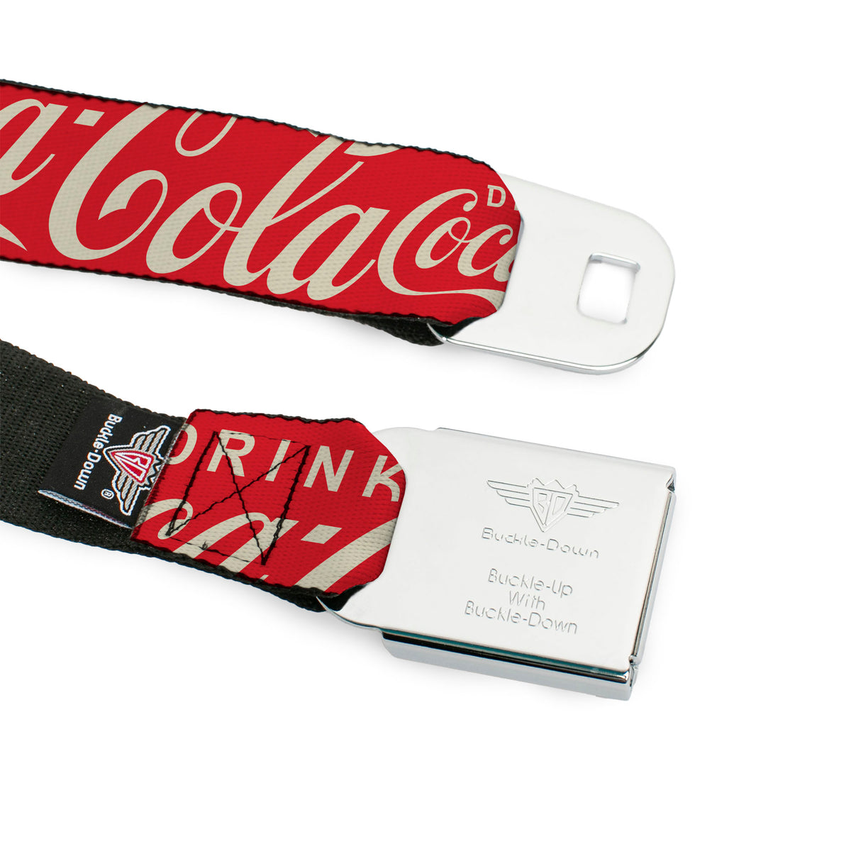 Coca-Cola Seatbelt Belt – Officially Licensed Red & White Logo Buckle Belt by Buckle-Down Seatbelt Belts Coca-Cola