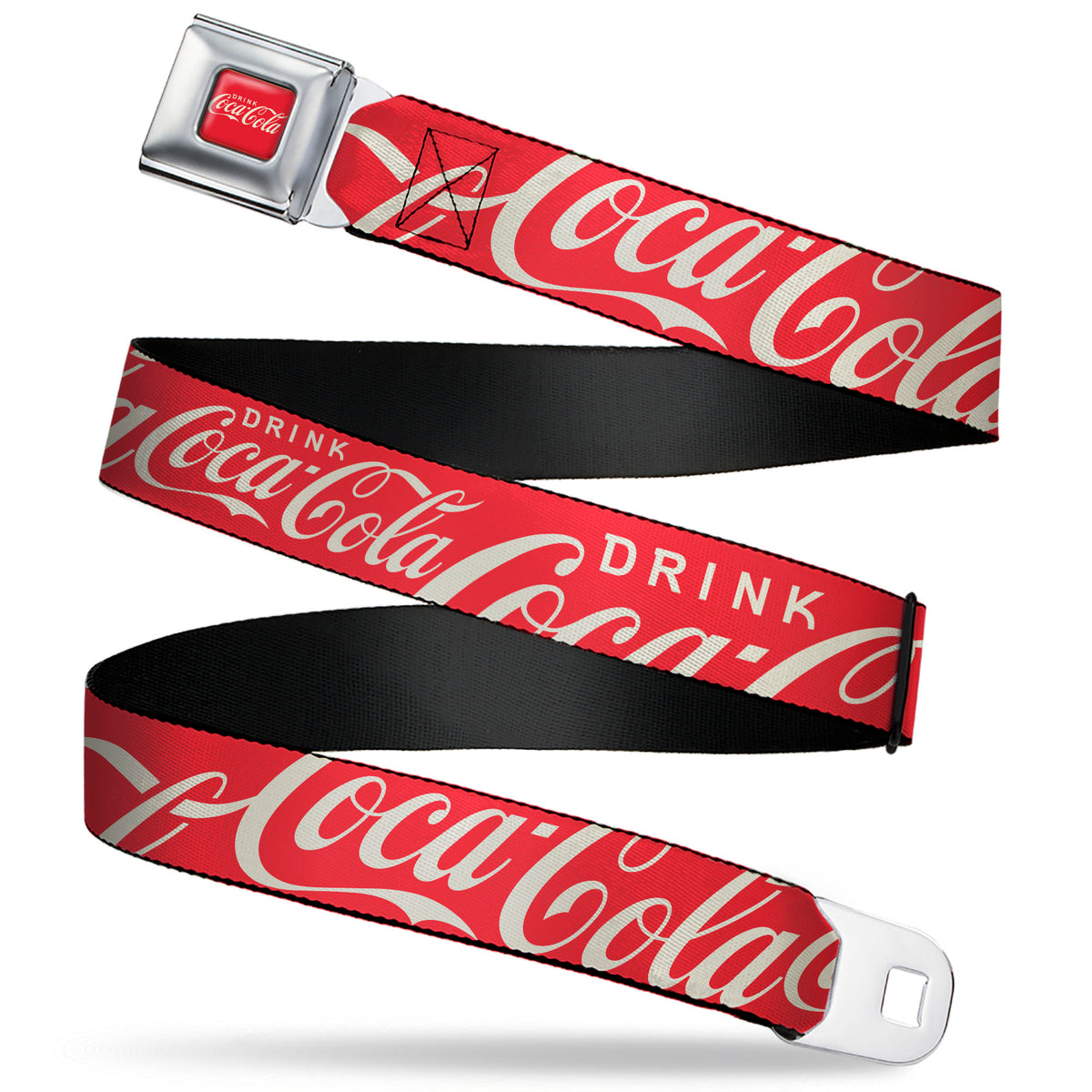 Coca-Cola Seatbelt Belt – Officially Licensed Red & White Logo Buckle Belt by Buckle-Down Seatbelt Belts Coca-Cola