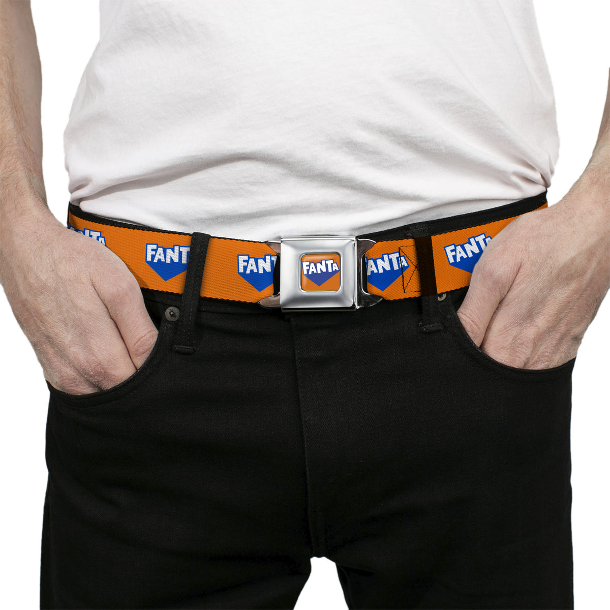 FANTA Logo Full Color Orange/Blue/White Seatbelt Belt - FANTA Logo Orange/Blue/White Webbing Seatbelt Belts Coca-Cola