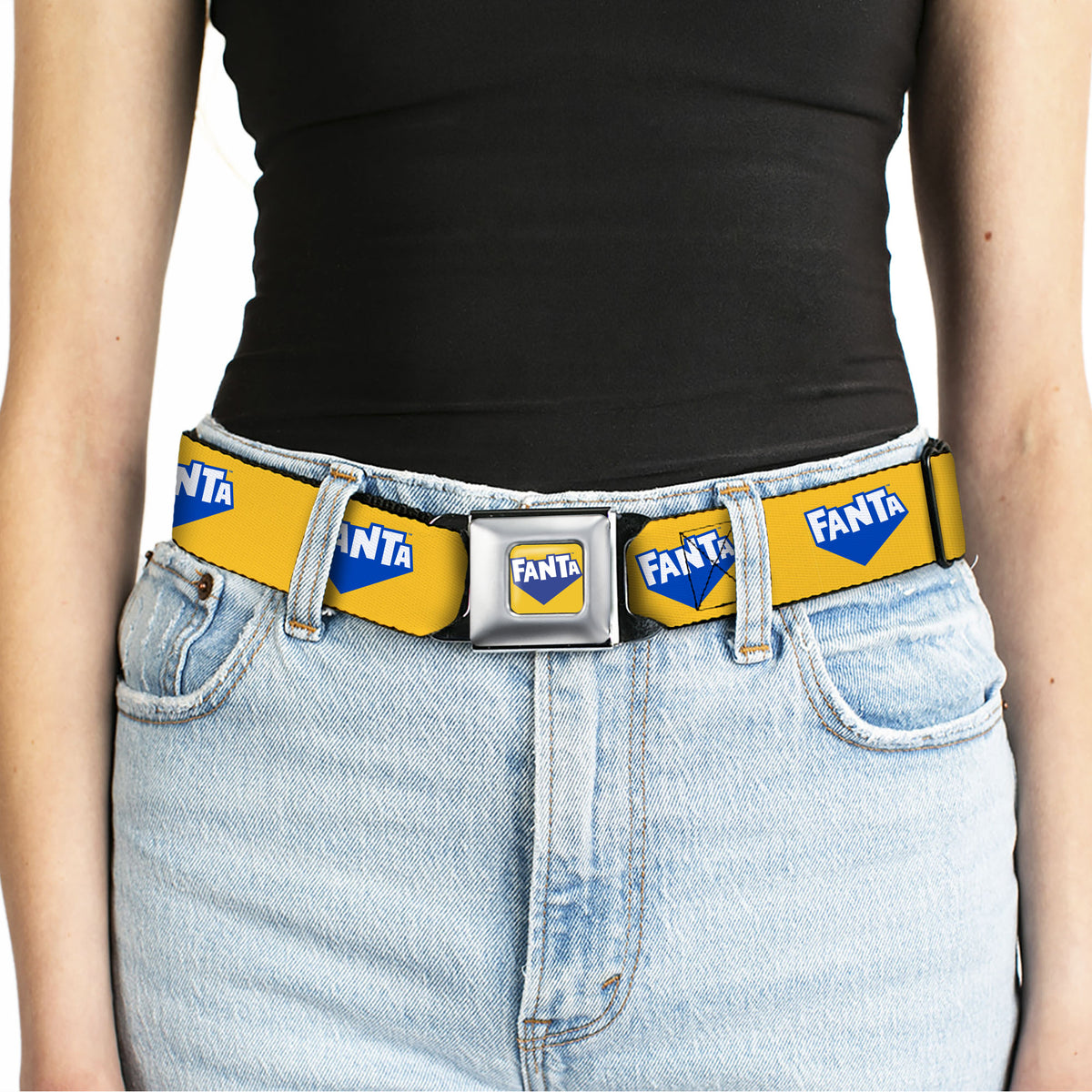FANTA Logo Full Color Pineapple Yellow/Blue/White Seatbelt Belt - FANTA Logo Pineapple Yellow/Blue/White Webbing Seatbelt Belts Coca-Cola