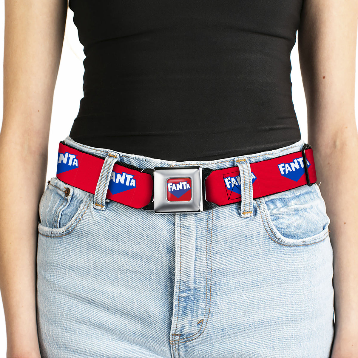FANTA Logo Full Color Strawberry Red/Blue/White Seatbelt Belt - FANTA Logo Strawberry Red/Blue/White Webbing Seatbelt Belts Coca-Cola