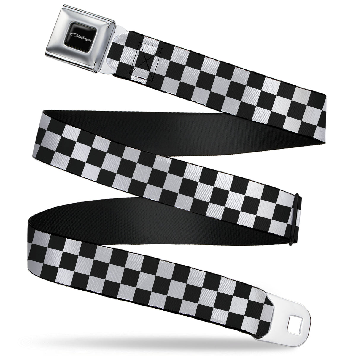 CHALLENGER Script Seatbelt Belt - Checker Black/White Webbing Seatbelt Belts Dodge