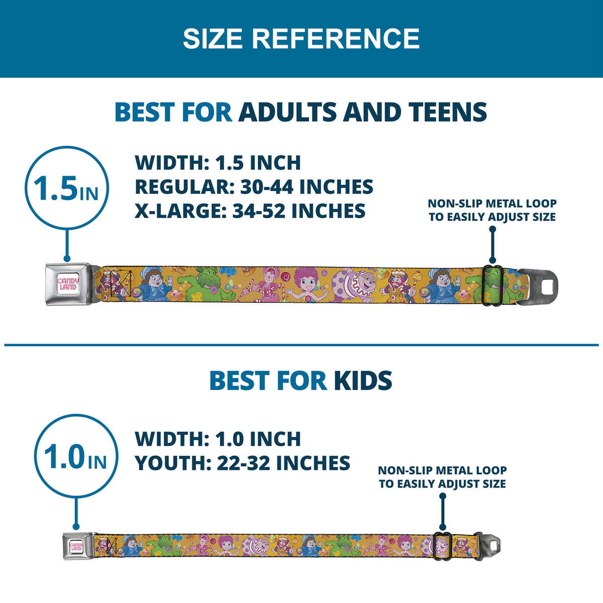 CANDY LAND Game Logo White/Pink Seatbelt Belt - Candy Land Characters and Candy Collage Yellow Webbing Seatbelt Belts Hasbro