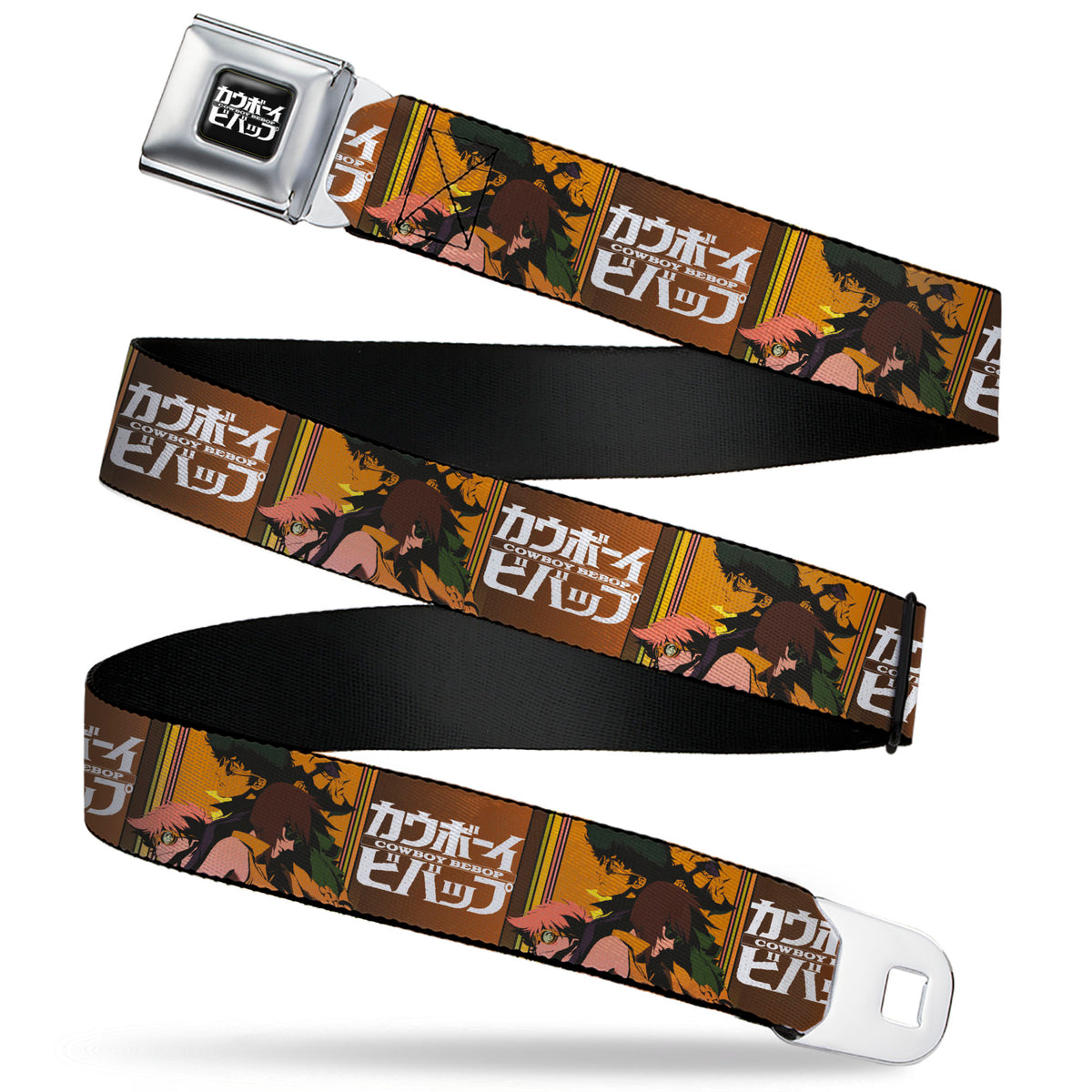 COWBOY BEBOP Title Logo Full Color Black/White Seatbelt Belt - COWBOY BEBOP Crew Group Pose and Title Logo Blocks Webbing Seatbelt Belts Cowboy Bebop