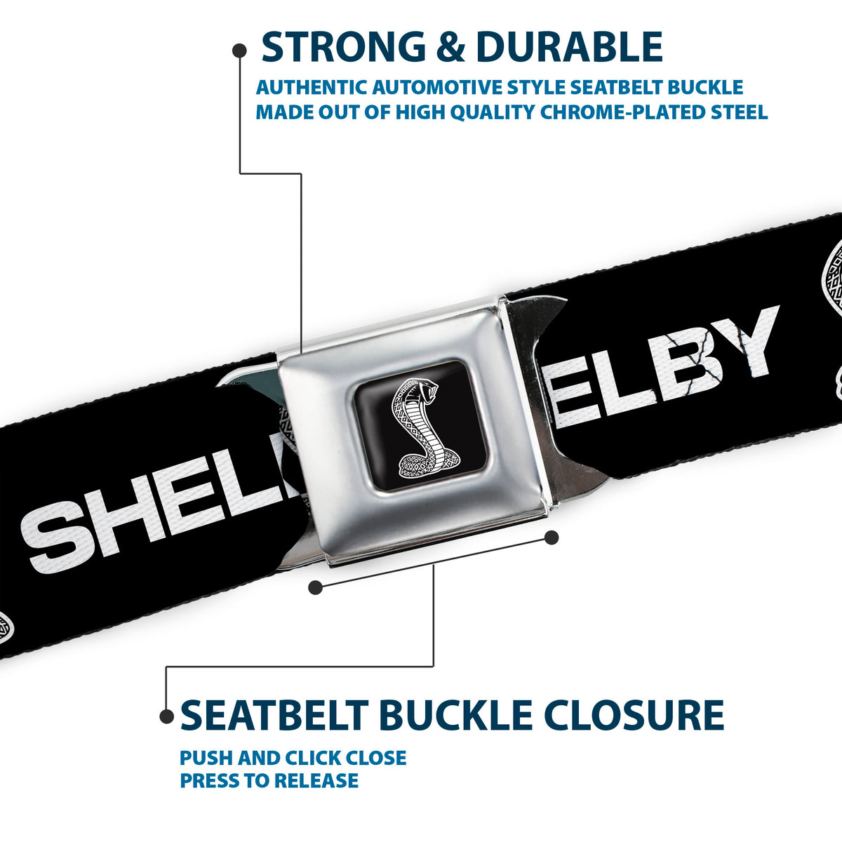 Carroll Shelby Super Snake Cobra Full Color Black White Seatbelt Belt - Carroll Shelby SHELBY Super Snake Cobra Black/White Webbing Seatbelt Belts Shelby