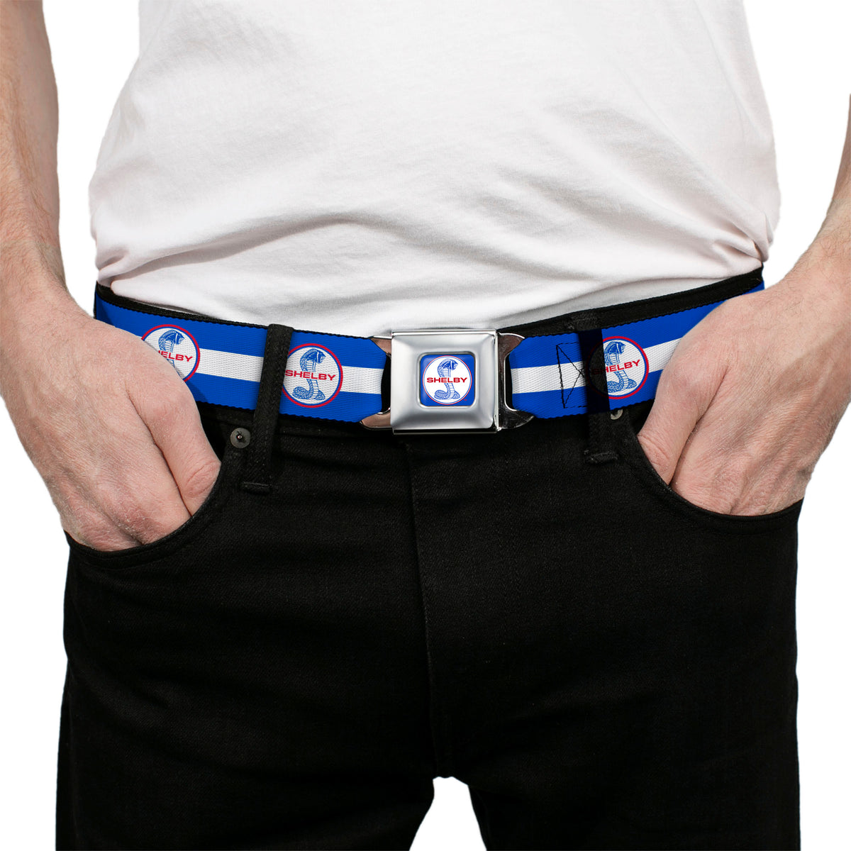 SHELBY Tiffany Split Full Color Blue Red White Seatbelt Belt - SHELBY Tiffany Split/Stripe Blue/White/Red Webbing Seatbelt Belts Shelby