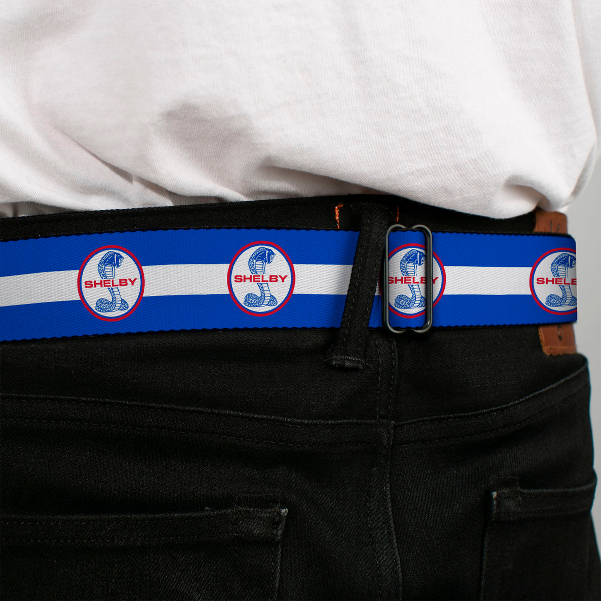 SHELBY Tiffany Split Full Color Blue Red White Seatbelt Belt - SHELBY Tiffany Split/Stripe Blue/White/Red Webbing Seatbelt Belts Shelby