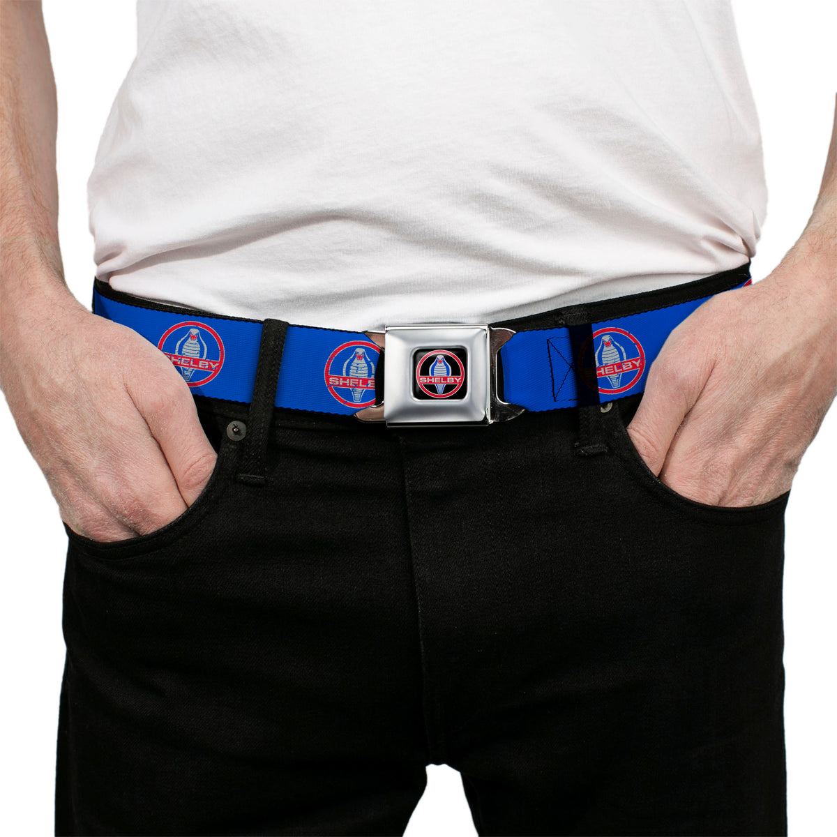 SHELBY Cobra Full Color Black Gray Red Blue Seatbelt Belt - SHELBY Cobra Weathered Blue/Gray/Red Webbing Seatbelt Belts Shelby