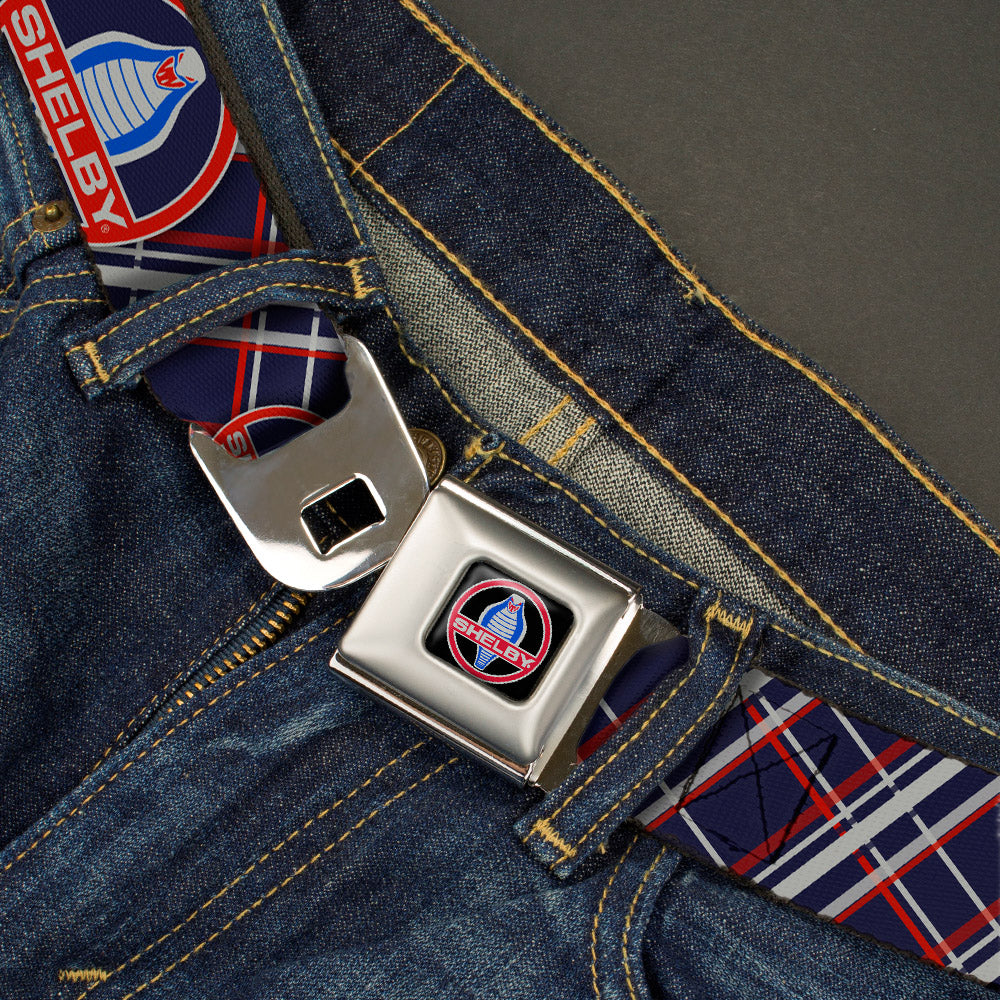 SHELBY Cobra Full Color Black Gray Red Blue Seatbelt Belt - SHELBY Cobra/Plaid X Navy/Gray/Red Webbing Seatbelt Belts Shelby