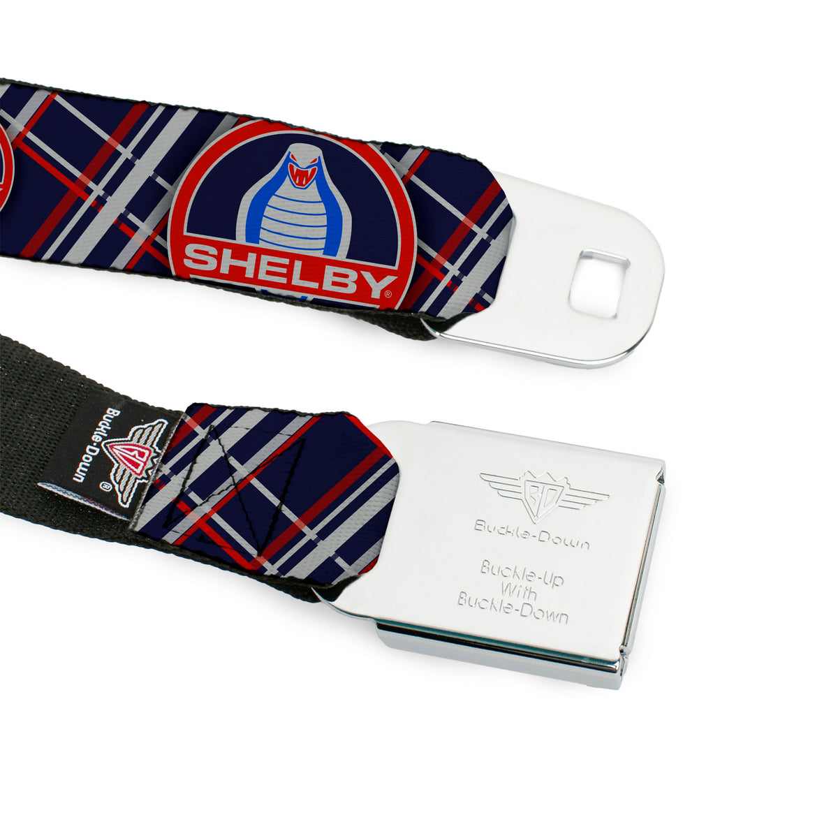 SHELBY Cobra Full Color Black Gray Red Blue Seatbelt Belt - SHELBY Cobra/Plaid X Navy/Gray/Red Webbing Seatbelt Belts Shelby