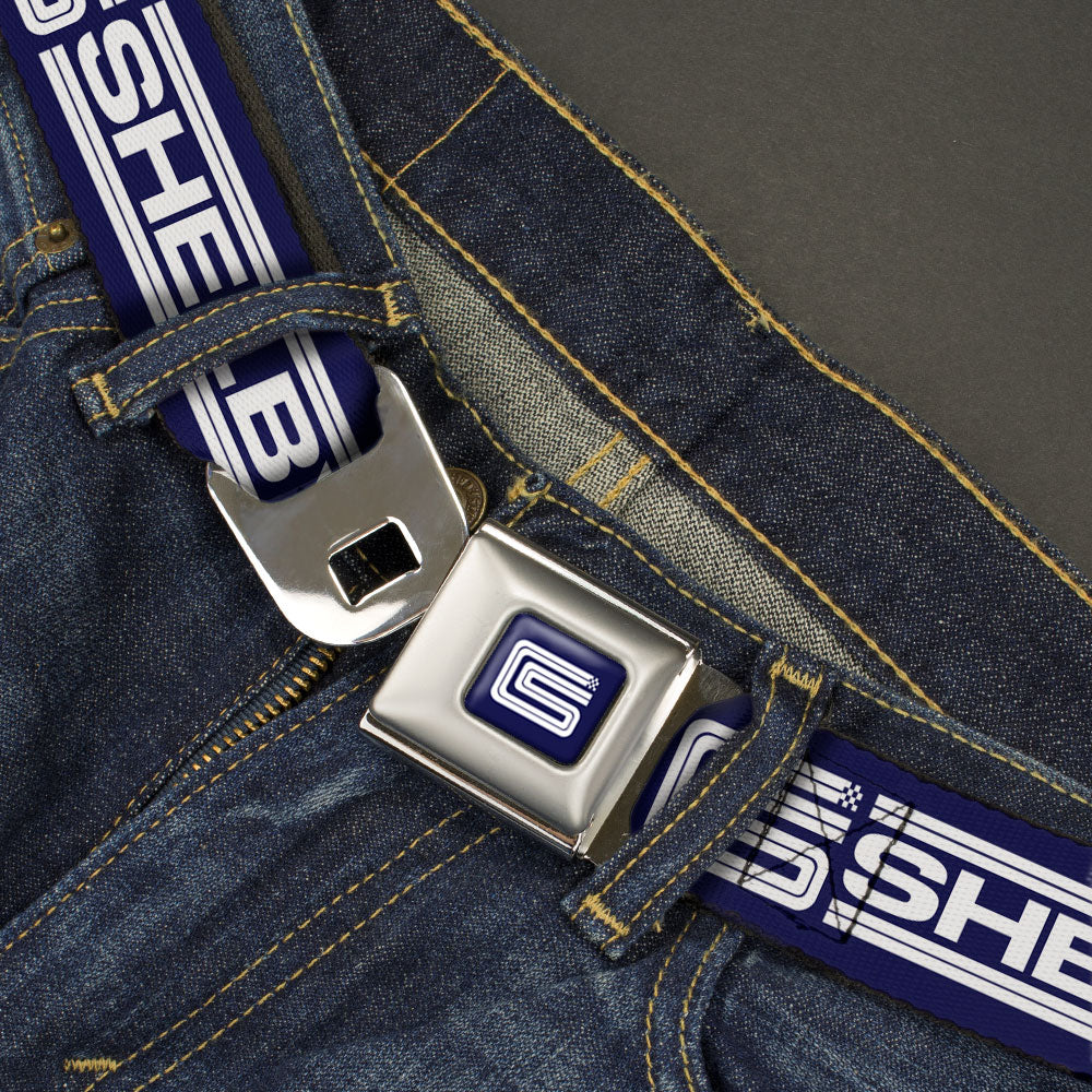 Carroll Shelby CS Racing Logo Full Color Navy/White Seatbelt Belt - Carroll Shelby CS SHELBY Racing Logo Block Navy/White Webbing Seatbelt Belts Shelby