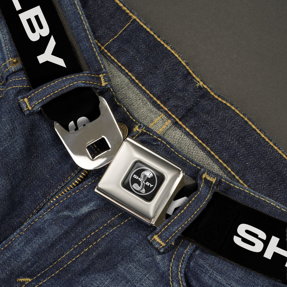 SHELBY Tiffany Split Full Color Black/White Seatbelt Belt - SHELBY Text Only Black/White Webbing Seatbelt Belts Shelby