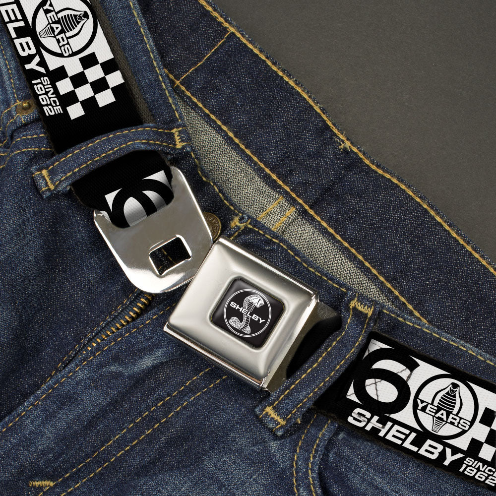 SHELBY Tiffany Split Full Color Black/White Seatbelt Belt - SHELBY 60 YEARS SINCE 1962 Checker Black/White Webbing Seatbelt Belts Shelby