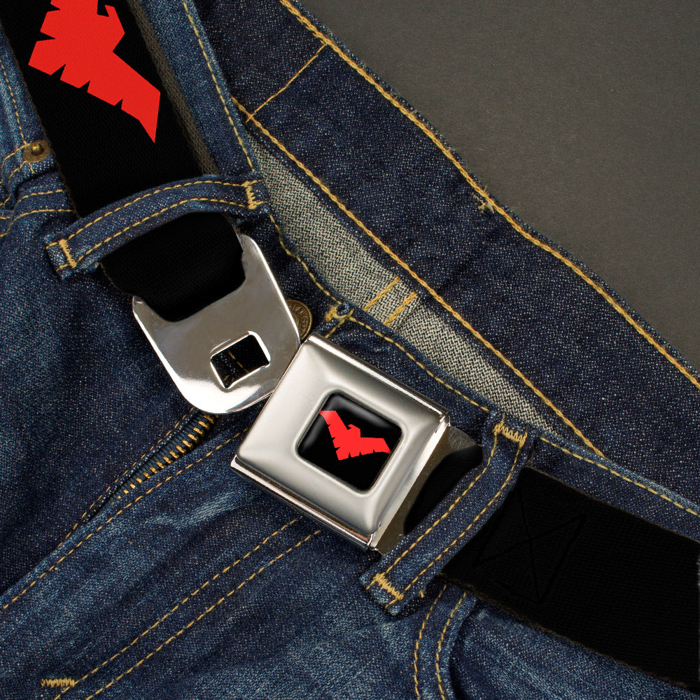 Nightwing Logo Full Color Black Red Seatbelt Belt - Nightwing Logo Black/Red Webbing Seatbelt Belts DC Comics