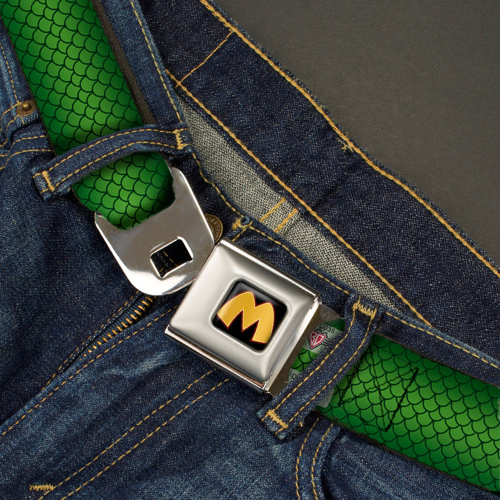 Mera Logo Full Color Black Red Gold Seatbelt Belt - MERA Bombshell Salute Pose/Scales Greens/Gold Webbing Seatbelt Belts DC Comics