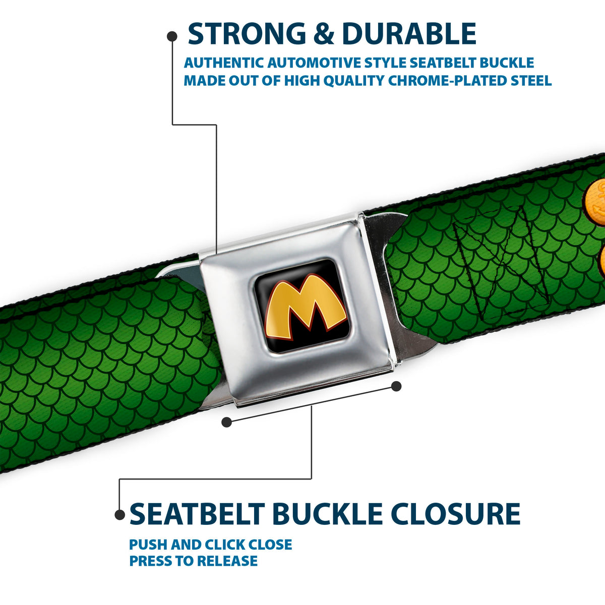 Mera Logo Full Color Black Red Gold Seatbelt Belt - MERA Bombshell Salute Pose/Scales Greens/Gold Webbing Seatbelt Belts DC Comics