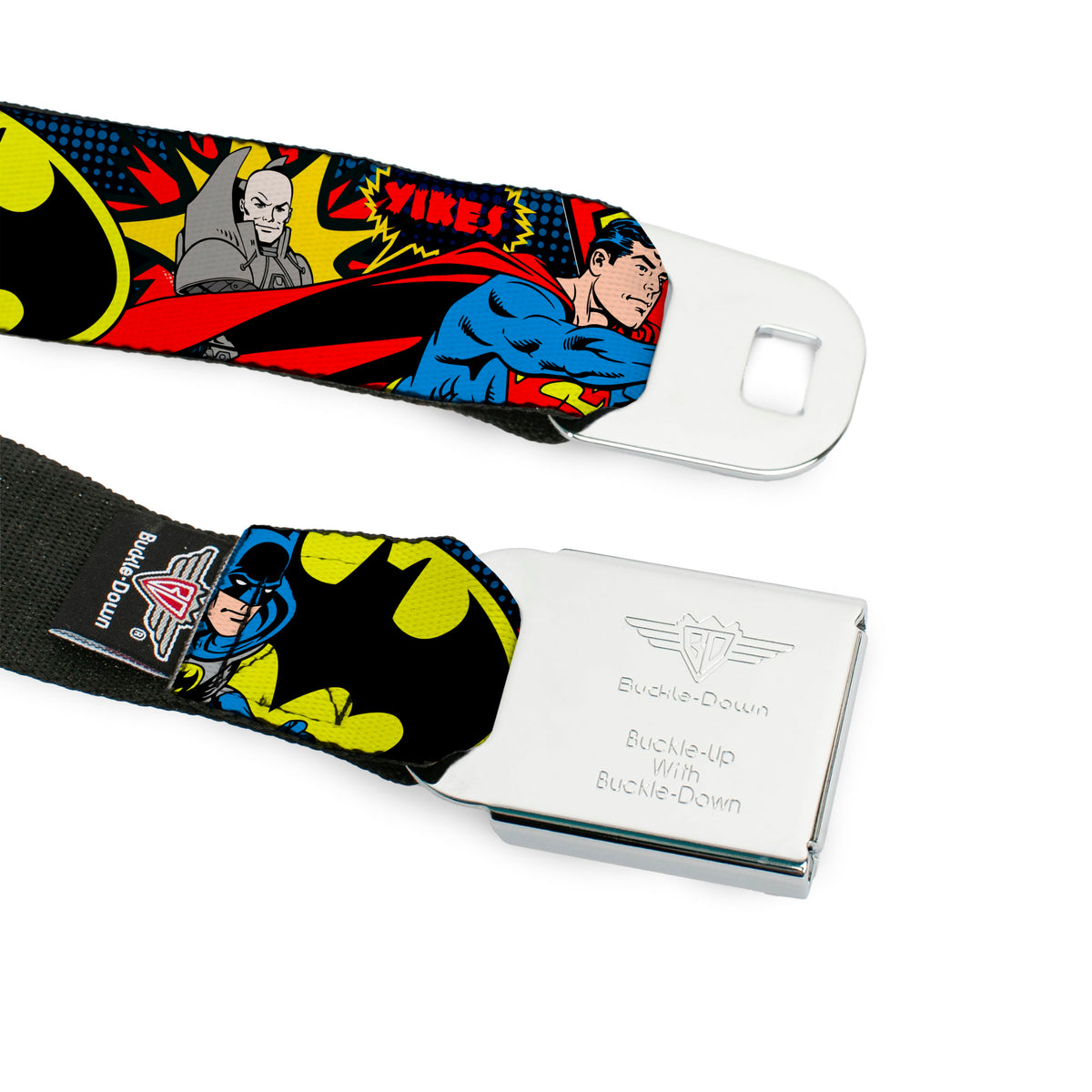 DC Round Logo Black/Silver Seatbelt Belt - Classic Batman/Joker & Superman/Lex Luthor Halftone Black/Blue Webbing Seatbelt Belts DC Comics