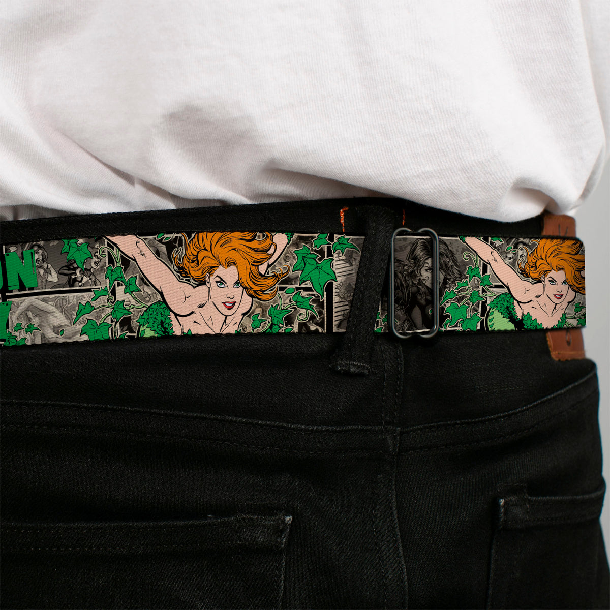 Posion Ivy Face Full Color Greens Seatbelt Belt - POISON IVY Poses/Comic Scenes Grays/Greens Webbing Seatbelt Belts DC Comics