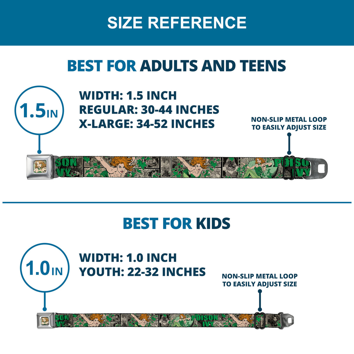 Posion Ivy Face Full Color Greens Seatbelt Belt - POISON IVY Poses/Comic Scenes Grays/Greens Webbing Seatbelt Belts DC Comics