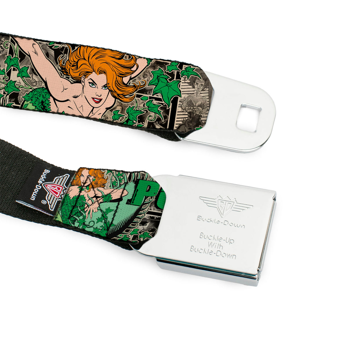Posion Ivy Face Full Color Greens Seatbelt Belt - POISON IVY Poses/Comic Scenes Grays/Greens Webbing Seatbelt Belts DC Comics