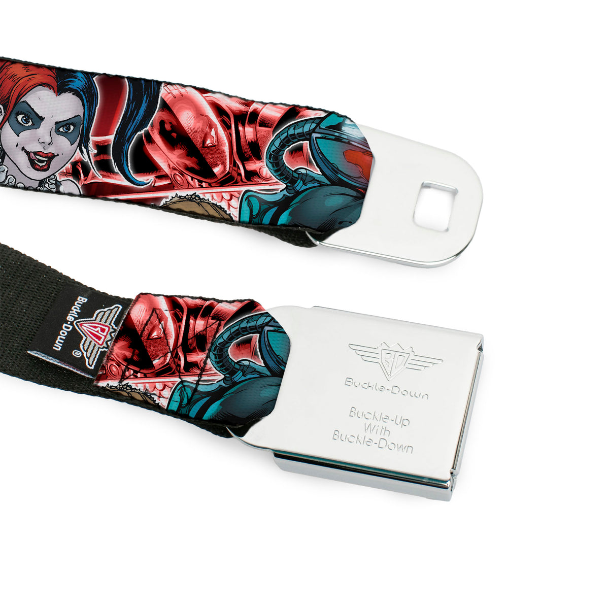 Suicide Squad Target Full Color Black/Red Seatbelt Belt - 5-Suicide Squad Villains Group Reds Webbing Seatbelt Belts DC Comics