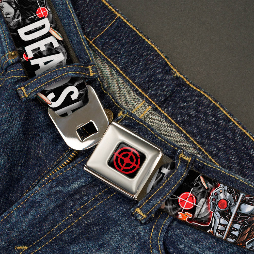 Suicide Squad Target Full Color Black/Red Seatbelt Belt - DEADSHOT Face/Pose/Targets/Bullets Webbing Seatbelt Belts DC Comics